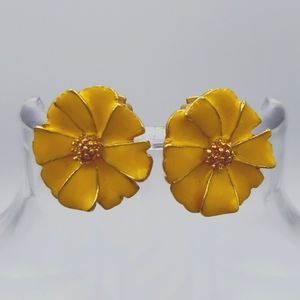 Yellow Flower Clip Earrings